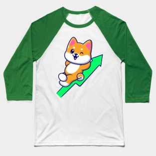 Cute Shiba Inu Rising Graph Cartoon Baseball T-Shirt